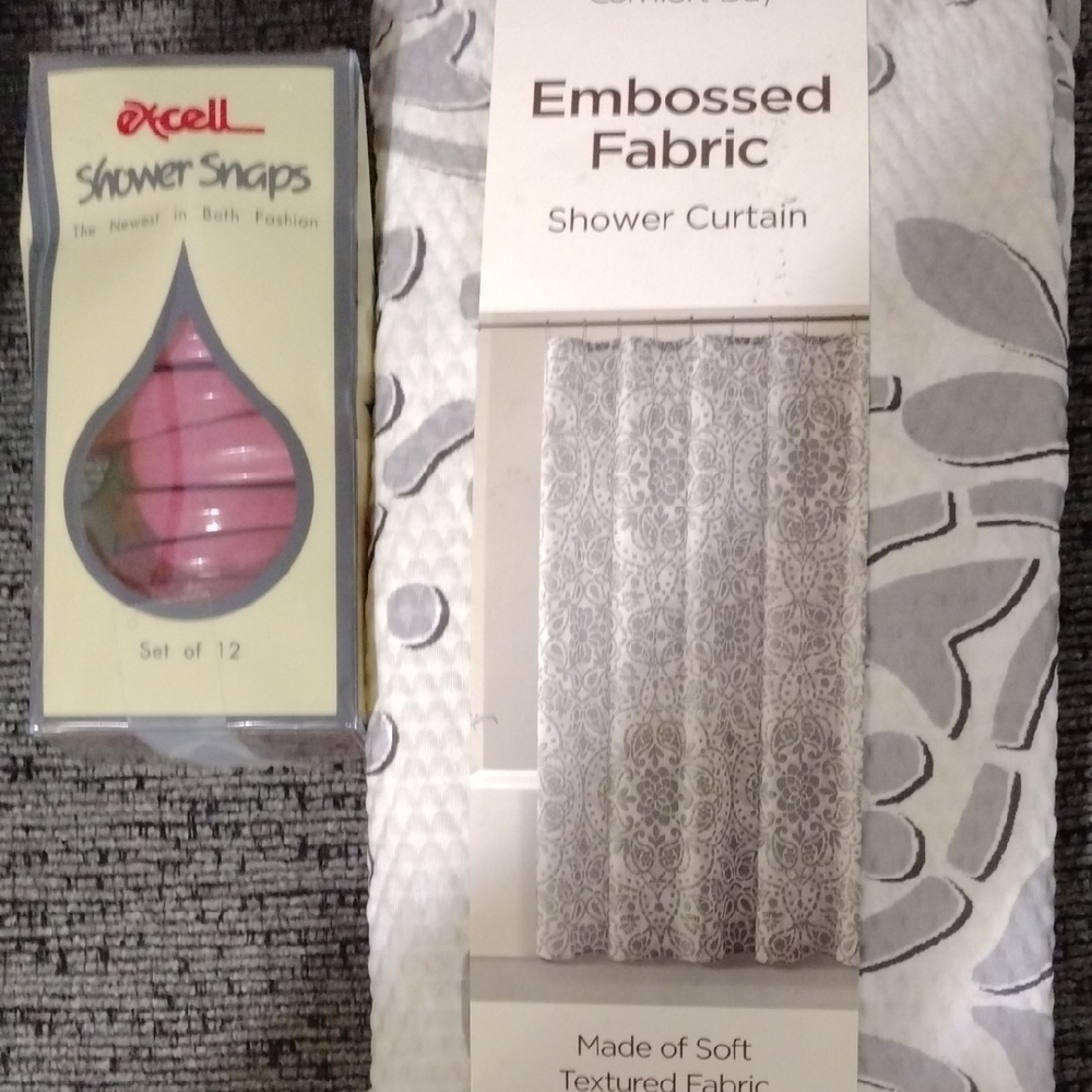 Comfort Bay Gray Embossed Shower Curtain and Shower Snaps. 72 X 72